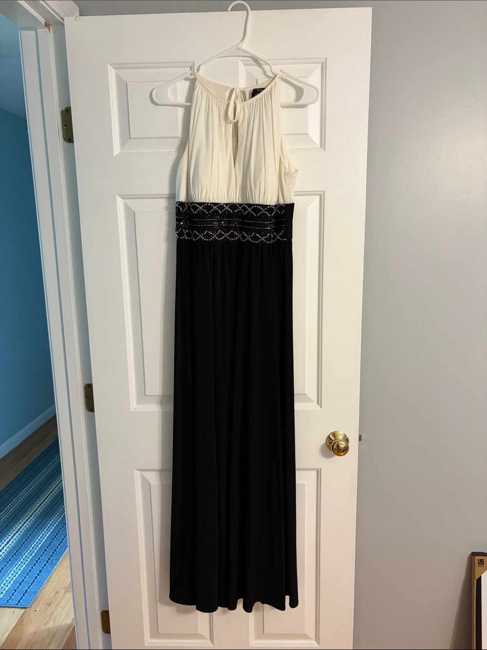 R&M Richards Two-Tone Halter Maxi Dress in Cream & Black